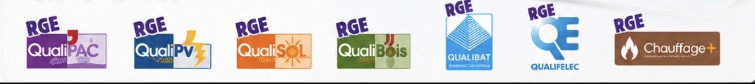 Logos des certifications RGE : QualiPAC, Qualifelec, Qualibat et autres qualifications